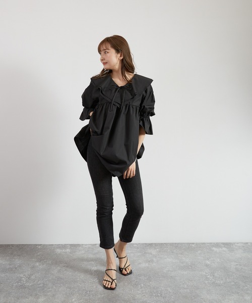 Wefst（ウェスト）の「【Wefst】T/Cブロードビッグカラーブラウス（シャツ/ブラウス・レディース・ブラック/オフホワイト/ライトベージュ・FREE）」の8枚目の写真