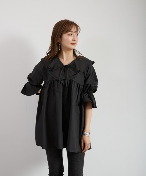 Wefst（ウェスト）の「【Wefst】T/Cブロードビッグカラーブラウス（シャツ/ブラウス・レディース・ブラック/オフホワイト/ライトベージュ・FREE）」の10枚目の写真