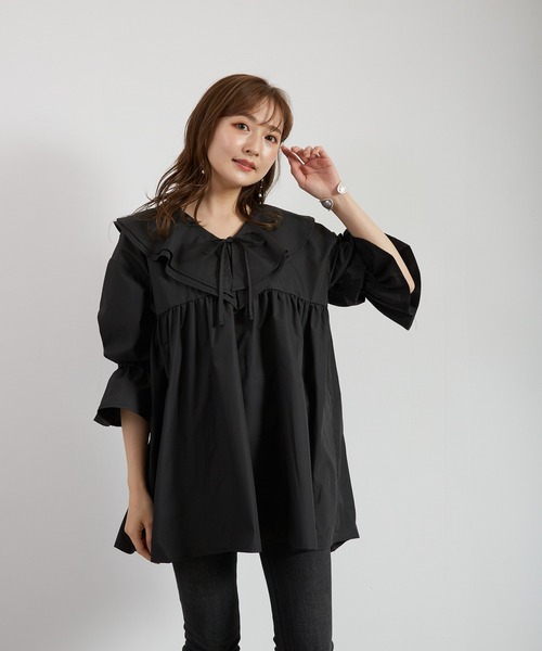 Wefst（ウェスト）の「【Wefst】T/Cブロードビッグカラーブラウス（シャツ/ブラウス・レディース・ブラック/オフホワイト/ライトベージュ・FREE）」の11枚目の写真