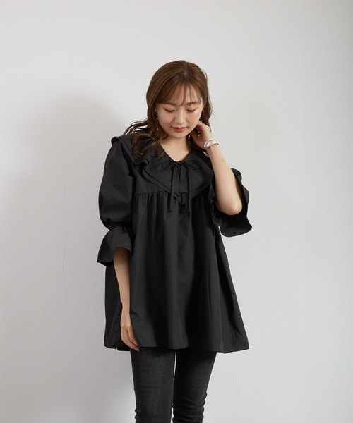 Wefst（ウェスト）の「【Wefst】T/Cブロードビッグカラーブラウス（シャツ/ブラウス・レディース・ブラック/オフホワイト/ライトベージュ・FREE）」の12枚目の写真