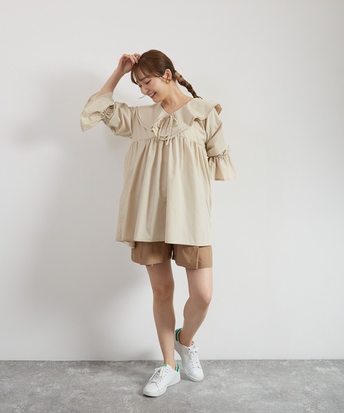 Wefst（ウェスト）の「【Wefst】T/Cブロードビッグカラーブラウス（シャツ/ブラウス・レディース・ブラック/オフホワイト/ライトベージュ・FREE）」の15枚目の写真