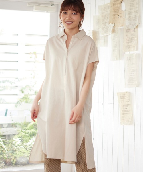 MATCH&more（マッチアンドモア）の「シャツカラー前開きワンピース（シャツワンピース・レディース・ホワイト/ベージュ/ブラウン・FREE）」の3枚目の写真