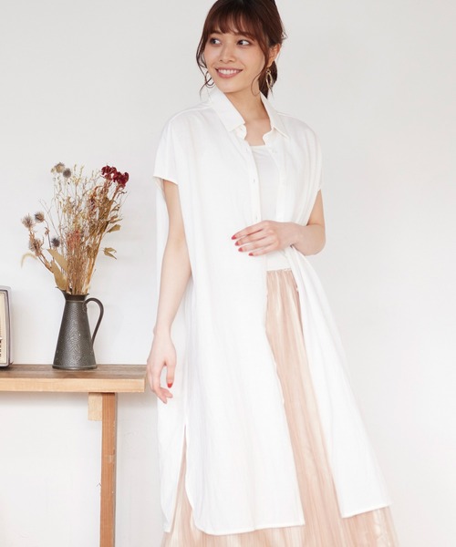 MATCH&more（マッチアンドモア）の「シャツカラー前開きワンピース（シャツワンピース・レディース・ホワイト/ベージュ/ブラウン・FREE）」の2枚目の写真