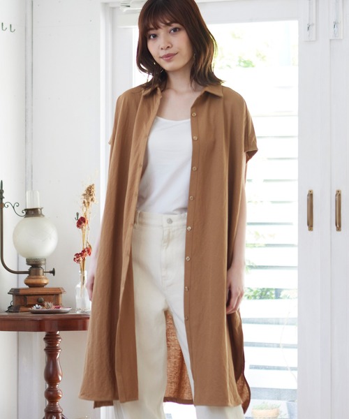 MATCH&more（マッチアンドモア）の「シャツカラー前開きワンピース（シャツワンピース・レディース・ホワイト/ベージュ/ブラウン・FREE）」の12枚目の写真