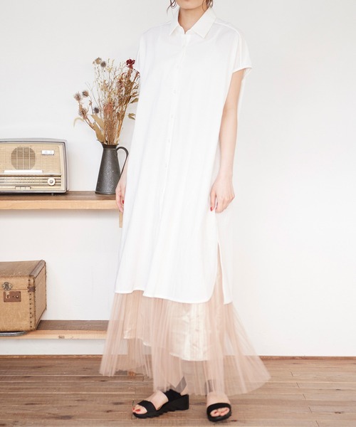 MATCH&more（マッチアンドモア）の「シャツカラー前開きワンピース（シャツワンピース・レディース・ホワイト/ベージュ/ブラウン・FREE）」の9枚目の写真