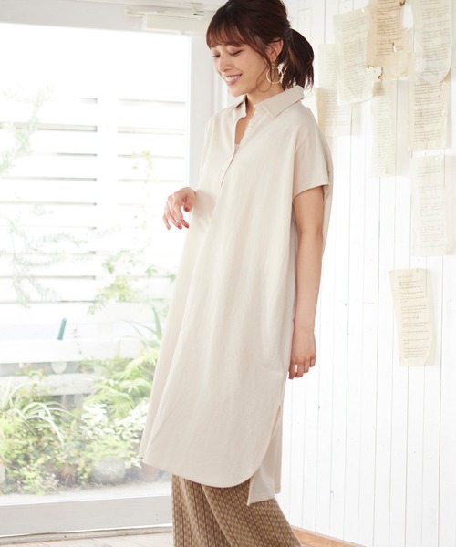 MATCH&more（マッチアンドモア）の「シャツカラー前開きワンピース（シャツワンピース・レディース・ホワイト/ベージュ/ブラウン・FREE）」の15枚目の写真