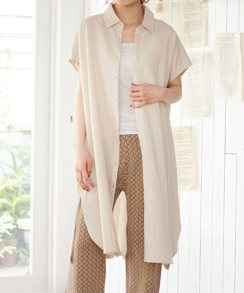 MATCH&more（マッチアンドモア）の「シャツカラー前開きワンピース（シャツワンピース・レディース・ホワイト/ベージュ/ブラウン・FREE）」の6枚目の写真