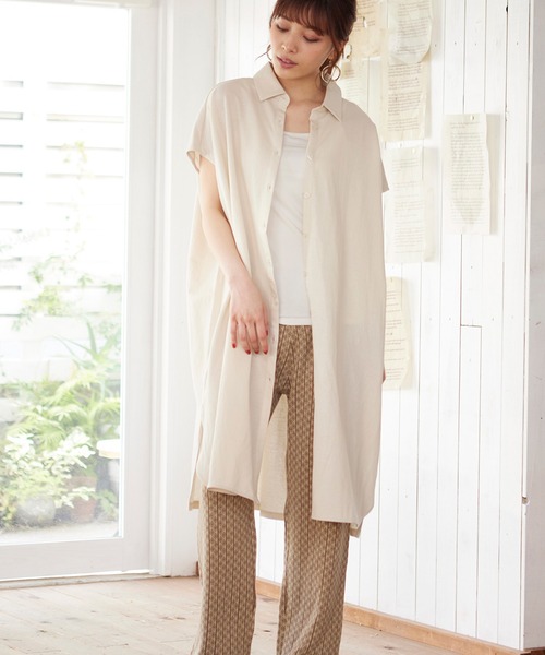 MATCH&more（マッチアンドモア）の「シャツカラー前開きワンピース（シャツワンピース・レディース・ホワイト/ベージュ/ブラウン・FREE）」の16枚目の写真