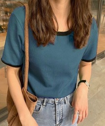 配色リブクルーネックカットTシャツ