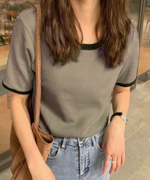 配色リブクルーネックカットTシャツ