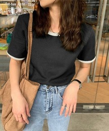 配色リブクルーネックカットTシャツ