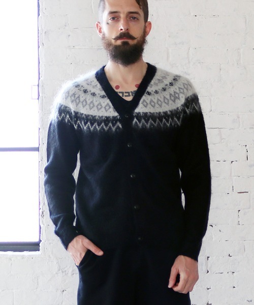mcg2876-MOHAIR WOOL NORDIC PATTERN KNIT CARDIGAN カーディガン