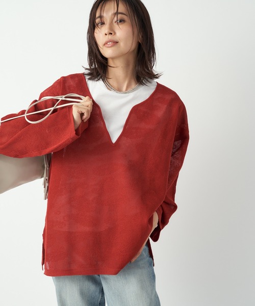 RIVE DROITE（リヴドロワ）の「ターンバックカットソー（Tシャツ/カットソー・レディース・オフホワイト/ブラック/ローズ/ボルドー/ダークグリーン/ライトベージュ・FREE）」の21枚目の写真