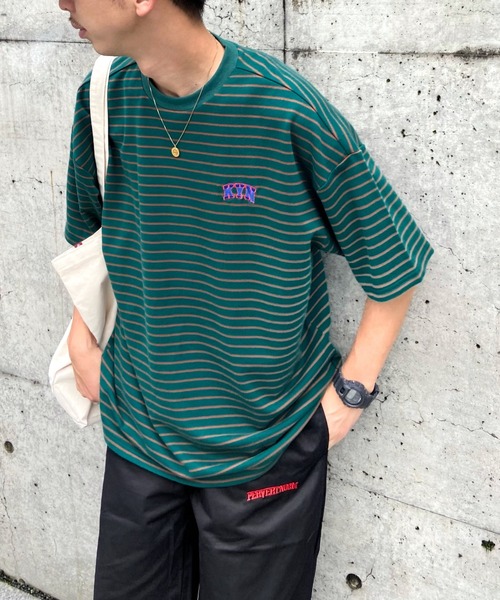 WHO'S WHO gallery（フーズフーギャラリー）の「【KOOKY'N/クーキー】KY刺繍ボーダーTEE（Tシャツ/カットソー・メンズ・ホワイト/ブラック/グリーン・FREE）」の20枚目の写真