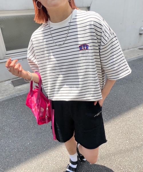 WHO'S WHO gallery（フーズフーギャラリー）の「【KOOKY'N/クーキー】KY刺繍ボーダーTEE（Tシャツ/カットソー・メンズ・ホワイト/ブラック/グリーン・FREE）」の15枚目の写真