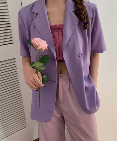 lakkanoir（ラッカノア）の「ハーフスリーブカラージャケット（ベスト・レディース・ブラック/イエロー/ブルー/クリーム/パープル/ホワイト/ライトブルー・ONESIZE）」の6枚目の写真
