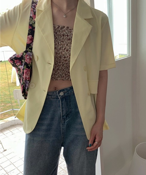 lakkanoir（ラッカノア）の「ハーフスリーブカラージャケット（ベスト・レディース・ブラック/イエロー/ブルー/クリーム/パープル/ホワイト/ライトブルー・ONESIZE）」の20枚目の写真