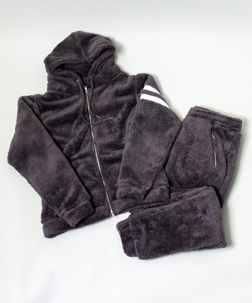 ADPOSION（アドポーション）の「【上下2点 セットアップ】シャギーボアパーカー / ロングパンツ（パーカー・メンズ・ベージュ/ネイビー/チャコールグレー/ブラック・LARGE/MEDIUM）」の3枚目の写真