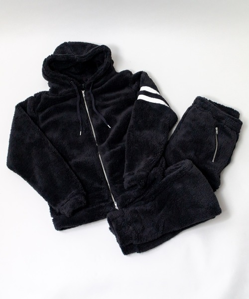 ADPOSION（アドポーション）の「【上下2点 セットアップ】シャギーボアパーカー / ロングパンツ（パーカー・メンズ・ベージュ/ネイビー/チャコールグレー/ブラック・LARGE/MEDIUM）」の2枚目の写真