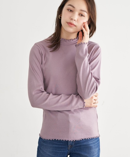 earth music&ecology（アースミュージックアンドエコロジー）の「ハイネックメローリブ長袖プルオーバー ＊（Tシャツ/カットソー・レディース・ブラック/ブラウン/オフホワイト/ミント/ラベンダー/ライトベージュ・S/M）」の6枚目の写真