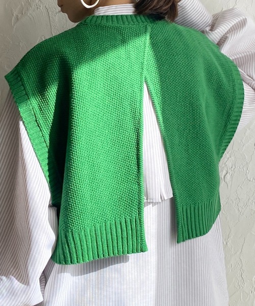 She's Closet（シーズクローゼット）の「前後2wayバッククロスショート丈ニットベスト（ベスト・レディース・ブラック/ベージュ/グリーン/スモークピンク/ライトベージュ/ダークパープル/ブルー/ブラウン/アイボリー/ライム/ブルーパープル/グレイッシュベージュ/オリーブ・FREE）」の9枚目の写真