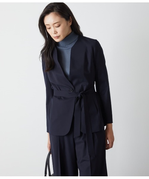 未使用! NEW YORKER ニューヨーカー ノーカラージャケット シルク混 NEWYORKER｜ウールシルクシャークスキン 1釦ノーカラー