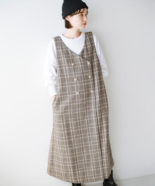 haco!（ハコ）の「【φ】「私らしく」が自由自在。たっぷり着まわしも計算済み 楽ちんなのによそ行き見えな大人のチェックジャンパースカート（ジャンパースカート・レディース・グレー系その他/ブラウン系その他・SMALL/MEDIUM/LARGE/X-LARGE）」の19枚目の写真