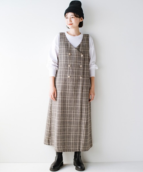 haco!（ハコ）の「【φ】「私らしく」が自由自在。たっぷり着まわしも計算済み 楽ちんなのによそ行き見えな大人のチェックジャンパースカート（ジャンパースカート・レディース・グレー系その他/ブラウン系その他・SMALL/MEDIUM/LARGE/X-LARGE）」の6枚目の写真