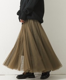 ＜大きいサイズ＞10枚切替ロングフレアチュールスカート シックスタイル　