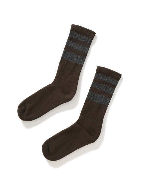 UNION（ユニオン）の「PAA RECYCLED WOOL STRIPED CREW SOX パウ UNION ユニオン ソックス 靴下（ソックス/靴下・メンズ・ベージュ/オリーブ・FREE）」の2枚目の写真