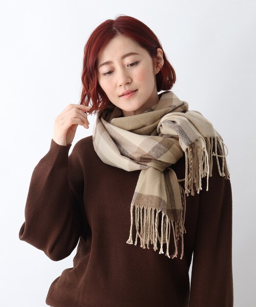 DRESKIP(ドレスキップ)の「◆トーンオントーンチェックストール(ストール/ショール・レディース・ベージュ系1/ネイビー系1/ワイン系3・00)」の5枚目の写真