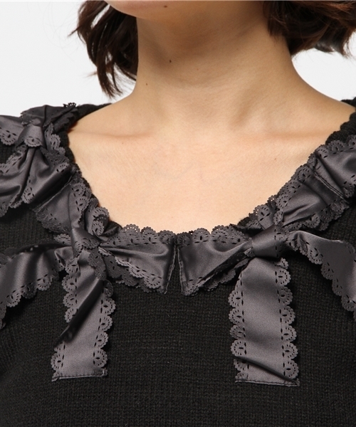 axes femme（アクシーズファム）の「リボンデザインニットプルオーバー（ニット/セーター・レディース・ワイン/ベージュ/ネイビー/ブラック・MEDIUM）」の8枚目の写真