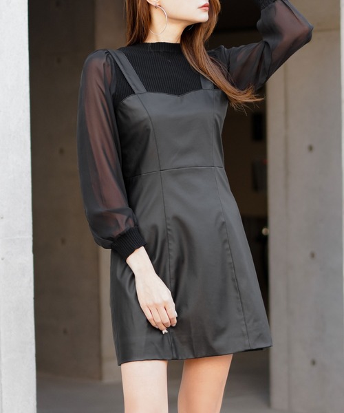 Newlyme（ニューリーミー）の「レザージャンスカワンピ（ワンピース・レディース・ホワイト/ブラック・M-L/L-XL）」の2枚目の写真