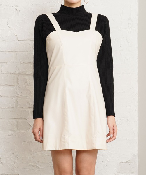 Newlyme（ニューリーミー）の「レザージャンスカワンピ（ワンピース・レディース・ホワイト/ブラック・M-L/L-XL）」の9枚目の写真