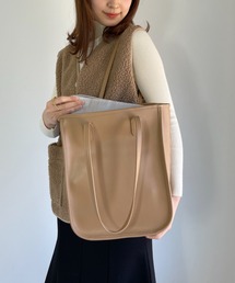 【A4収納可能】ビッグポーチ付フェイクレザートート