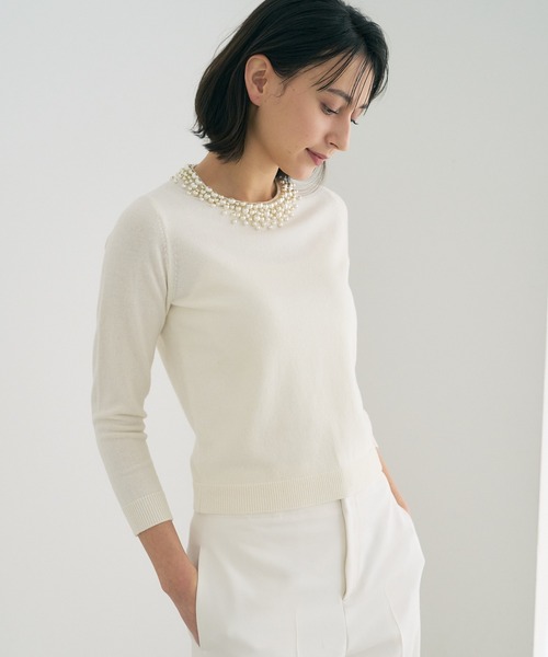 ANAYI（アナイ）の「グラデーションパールクルーネックプルオーバー（ニット/セーター・レディース・ブラック/ライトブルー/オフホワイト・38/36）」の6枚目の写真