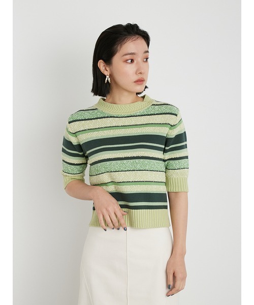 LILY BROWN（リリーブラウン）の「ボーダーニットトップス（ニット/セーター・レディース・グリーン/ブラック/ピンク・FREE）」の8枚目の写真