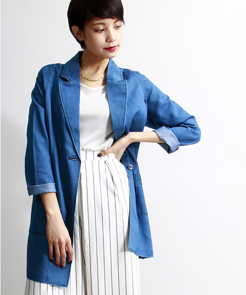 WEGO(ウィゴー)の「WEGO/デニムロングジャケット(デニムジャケット・レディース・インディゴブルー/ダークインディゴブルー・FREE)」の1枚目の写真