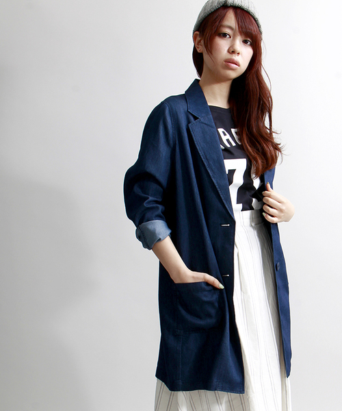 WEGO(ウィゴー)の「WEGO/デニムロングジャケット(デニムジャケット・レディース・インディゴブルー/ダークインディゴブルー・FREE)」の2枚目の写真