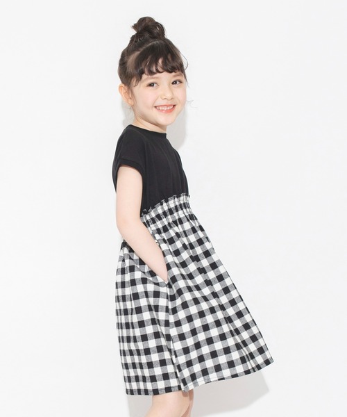 BRANSHES（ブランシェス）の「【WEB限定】ドット柄/ギンガムチェックドッキングワンピース（ワンピース・キッズ・ライトグレー/ブラック・100/130/120/150/110/140）」の8枚目の写真