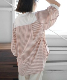 異素材切替ストライプブラウス
