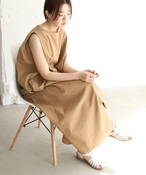 notch.（ノッチ）の「［高身長さんサイズ有］麻混Iラインワンピース（ワンピース・レディース・オフホワイト/ブラック/ダークグレー/グリーン/キャメル・M/TM）」の5枚目の写真