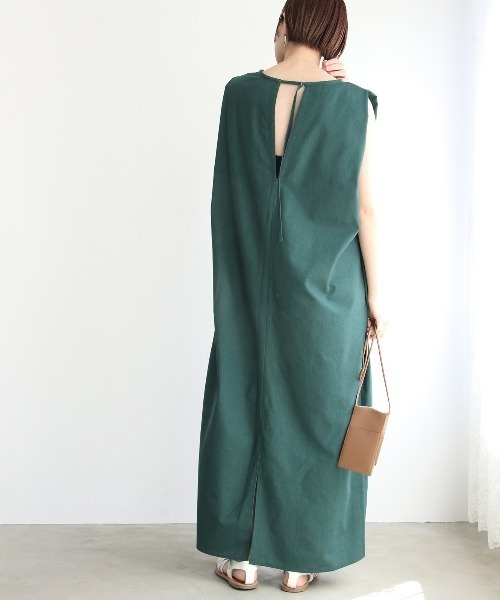 セール】［高身長さんサイズ有］麻混Iラインワンピース