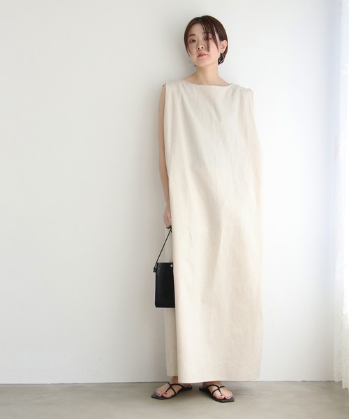 notch.（ノッチ）の「［高身長さんサイズ有］麻混Iラインワンピース（ワンピース・レディース・オフホワイト/ブラック/ダークグレー/グリーン/キャメル・M/TM）」の12枚目の写真