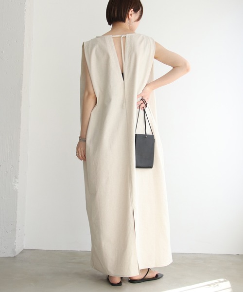 notch.（ノッチ）の「［高身長さんサイズ有］麻混Iラインワンピース（ワンピース・レディース・オフホワイト/ブラック/ダークグレー/グリーン/キャメル・M/TM）」の16枚目の写真