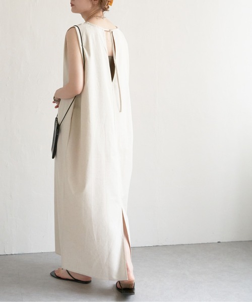 notch.（ノッチ）の「［高身長さんサイズ有］麻混Iラインワンピース（ワンピース・レディース・オフホワイト/ブラック/ダークグレー/グリーン/キャメル・M/TM）」の10枚目の写真