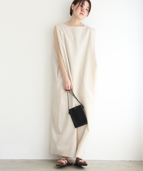 notch.（ノッチ）の「［高身長さんサイズ有］麻混Iラインワンピース（ワンピース・レディース・オフホワイト/ブラック/ダークグレー/グリーン/キャメル・M/TM）」の11枚目の写真