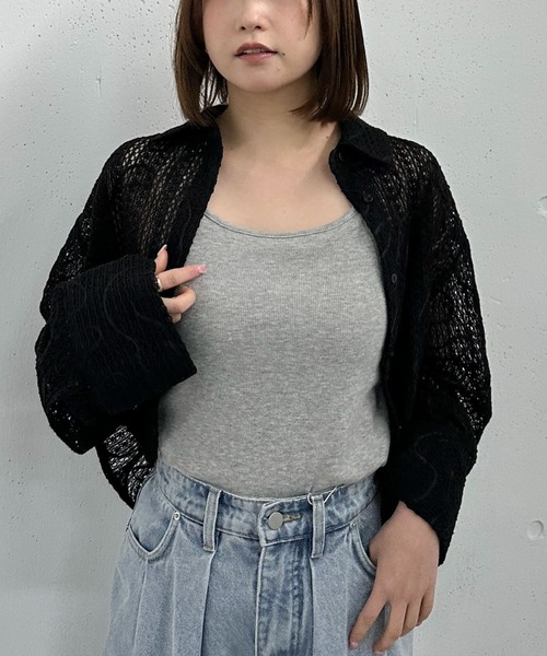 archives(アルシーヴ)の「ランダムテレコバッククロスキャミソール(キャミソール・レディース・ピンク/オフホワイト/ネイビー/イエロー/ブラック/グリーン系その他/オレンジ/ブルーグレー/アイボリー/ブラウン/グレー・MEDIUM)」の5枚目の写真