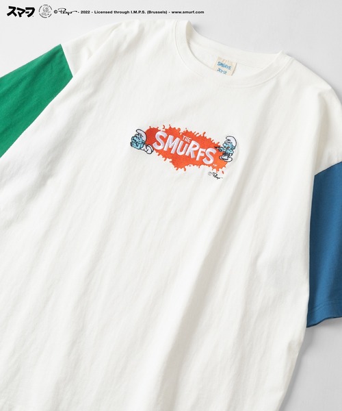 make a ray!（メイク ア レイ！）の「【THE SMURFS/スマーフ】ビッグシルエット キャラクター＆ペイントロゴ刺繍 Tシャツ/半袖Tシャツ（Tシャツ/カットソー・レディース・ホワイト/ブラック/ブルー/マルチ・M/L）」の4枚目の写真