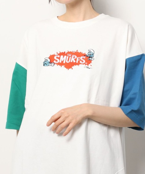 make a ray!（メイク ア レイ！）の「【THE SMURFS/スマーフ】ビッグシルエット キャラクター＆ペイントロゴ刺繍 Tシャツ/半袖Tシャツ（Tシャツ/カットソー・レディース・ホワイト/ブラック/ブルー/マルチ・M/L）」の12枚目の写真